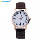 Casual Watch YOGA Pattern Printed Watch Analog Round Case Dial Leather Pin Buckle Quartz Wrist Watch For Women Men J73