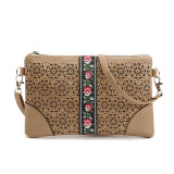 Casual Vintage Floral Small Women Bags Leather Evening Messenger Bag Retro Hollow Out Envelope Bag Ladies Crossbody Shoulder Bag