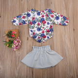 Casual Toddler Baby Girl Bodysuits Tops Long Sleeve Skirts Bow Clothing Set Baby Girls Clothes Sets Outfit 0-24M