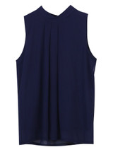 Casual Tank Shirt Chiffon Blouse Solid Navy Blue Fashion Women Summer Vest Top Sleeveless Shirt Blouse