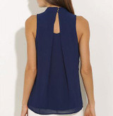 Casual Tank Shirt Chiffon Blouse Solid Navy Blue Fashion Women Summer Vest Top Sleeveless Shirt Blouse