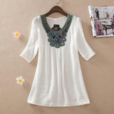Casual Summer dresses 2017 women clothing embroidery dress female casual women floral vintage beading dress brazil plus size