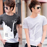 Casual Summer Mens Tops Pullover Short Sleeve O-neck Star Milk Print T-shirt
