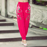 Casual Summer National trend Women's Bloomers Embroidered trousers Elastic waist Loose Wide leg pants YM490