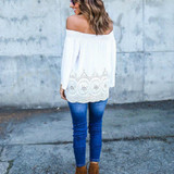 Casual Summer Chiffon Blusas Women Blouse Off Shoulder Long Sleeve Lace Shirt Tops Plus Size Sexy Blouses