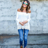 Casual Summer Chiffon Blusas Women Blouse Off Shoulder Long Sleeve Lace Shirt Tops Plus Size Sexy Blouses