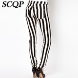 Casual Spring Women Pencil Pants High Waist Cotton Black White Striped Women's Pants New 2016 Fashion Office Slim Women Trousers