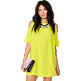 Casual Short Sleeve Off shoulder O-neck Chiffon Dress for Summer Cozy Pour Color Ladies Vestidos