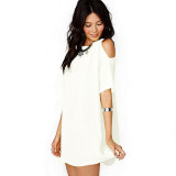 Casual Short Sleeve Off shoulder O-neck Chiffon Dress for Summer Cozy Pour Color Ladies Vestidos