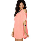 Casual Short Sleeve Off shoulder O-neck Chiffon Dress for Summer Cozy Pour Color Ladies Vestidos