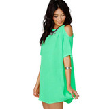Casual Short Sleeve Off shoulder O-neck Chiffon Dress for Summer Cozy Pour Color Ladies Vestidos