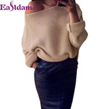Casual Sexy Off Shoulder Knitted Sweater Women Candy Colors Pullovers Tops Jumper 2017 Winter Slash Neck Batwing Sleeve Knitwear