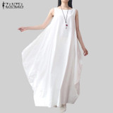 Casual Retro Solid Summer Dress 2018 ZANZEA Women Elegant Loose Sleeveless Dress Cotton Linen Long Maxi Dress Vestidos Plus Size