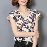 Casual Print Blouse 2017 Fashion Summer Blusas Feminina Clothe Women Blouses Chiffon Shirt Short Sleeve OL Ladies Top Plus Size
