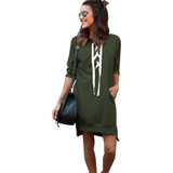 2017 Autumn Sexy Women V-neck Bandage Hoodie Dress Long Sleeve Womens Sweatshirt Long Hoodie Dress Hooded Vestido De Festa