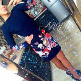 2017 Autumn Printed Floral Long sleeve Sheath dress O-neck Bodycon Mini dresses Party wear dresses 2017 Autumn Printed Floral Long sleeve Sheath dress O-neck Bodycon Mini dresses Party wear dresses