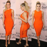 2017 Autumn new women sexy Celebrity party bandage dress Runway orange Dress O-Neck Side hollowed out Club dresses Vestidos