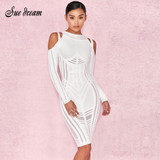 2017 Autumn new women long sleeve o neck bandage dress sexy bodycon hollow out celebrity party elegant white dresses vestidos