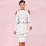 2017 Autumn new women long sleeve o neck bandage dress sexy bodycon hollow out celebrity party elegant white dresses vestidos