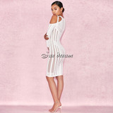 2017 Autumn new women long sleeve o neck bandage dress sexy bodycon hollow out celebrity party elegant white dresses vestidos