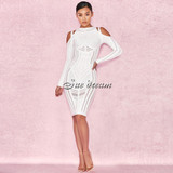 2017 Autumn new women long sleeve o neck bandage dress sexy bodycon hollow out celebrity party elegant white dresses vestidos