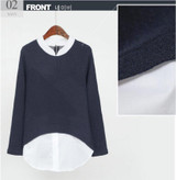 2017 Autumn New Women Blouses Casual Long Sleeve Blouse Patchwork Fake Two Pieces Shirts Plus Size 5XL Shirt Women Tops Blusas