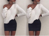 2017 Autumn New Sweaters Women Casual Loose Shirts Long Sleeve Sweater Pullover Loose Tops Off Shoulder White Knitwear