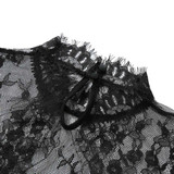 2017 Autumn New Sexy Women Blouse Embroidery High Neck Sheer Lace Crop Top Half Sleeve Mesh Shirt Clubwear Top Blusas Black