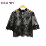 2017 Autumn New Sexy Women Blouse Embroidery High Neck Sheer Lace Crop Top Half Sleeve Mesh Shirt Clubwear Top Blusas Black