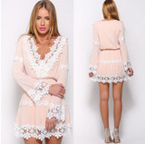 2017 Autumn New Lady Summer Sexy Vestidos V-neck Lace Ruffles Floral Dresses Party women Mini Dress Cute Ruffles Dresses A190242