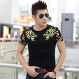 2017 Autumn new high-end men's brand t-shirt fashion Slim Dragon printing atmosphere t shirt Plus size short-sleeved TX141-R