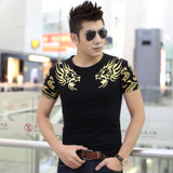2017 Autumn new high-end men's brand t-shirt fashion Slim Dragon printing atmosphere t shirt Plus size short-sleeved TX141-R