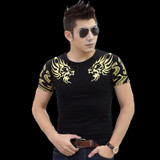 2017 Autumn new high-end men's brand t-shirt fashion Slim Dragon printing atmosphere t shirt Plus size short-sleeved TX141-R