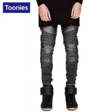 2017 Autumn New Fashion Motorcycle Men Jeans Mid Waist Hip Hop Skinny Biker Jeans Men 3 Colors Stretch Mens Jeans Denim Pants