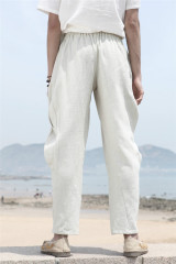 2017 Autumn New Arrival Cotton and Linen Mens Dress Casual Pants Men 100% Flax Long Pants Harem Pants Chinese Style D196