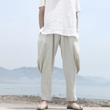 2017 Autumn New Arrival Cotton and Linen Mens Dress Casual Pants Men 100% Flax Long Pants Harem Pants Chinese Style D196
