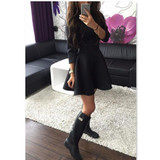 2017 Autumn Mini Black Plain Pleated Round Sexy Club Party O-Neck Fashion Casual Round Dress A-Line Bandage Dress Half Women