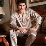 2017 autumn mens pajamas sexy silk sleepwear male short sleeve shorts 100% silk pajamas men homewear sets