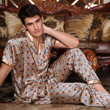 2017 autumn mens pajamas sexy silk sleepwear male short sleeve shorts 100% silk pajamas men homewear sets