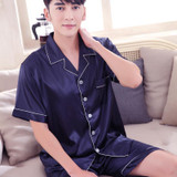 2017 autumn men's silk casual pajama sets couple sleepwear