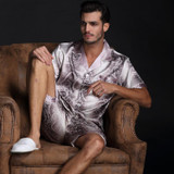 2017 autumn Men Satin Silk Pyjamas Set of T-shirt &amp; Shorts Male Sleepwear Leisure Home Clothing Plus Size