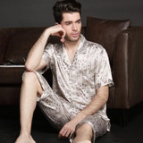 2017 autumn Men Satin Silk Pyjamas Set of T-shirt &amp; Shorts Male Sleepwear Leisure Home Clothing Plus Size