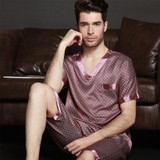 2017 autumn Men Satin Silk Pyjamas Set of T-shirt &amp; Shorts Male Sleepwear Leisure Home Clothing Plus Size