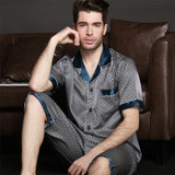 2017 autumn Men Satin Silk Pyjamas Set of T-shirt &amp; Shorts Male Sleepwear Leisure Home Clothing Plus Size