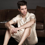 2017 autumn Men Satin Silk Pyjamas Set of T-shirt &amp; Shorts Male Sleepwear Leisure Home Clothing Plus Size