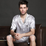 2017 autumn Men Satin Silk Pyjamas Set of T-shirt &amp; Shorts Male Sleepwear Leisure Home Clothing Plus Size