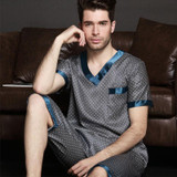 2017 autumn Men Satin Silk Pyjamas Set of T-shirt &amp; Shorts Male Sleepwear Leisure Home Clothing Plus Size