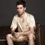 2017 autumn Men Satin Silk Pyjamas Set of T-shirt &amp; Shorts Male Sleepwear Leisure Home Clothing Plus Size