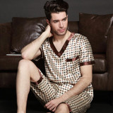 2017 autumn Men Satin Silk Pyjamas Set of T-shirt &amp; Shorts Male Sleepwear Leisure Home Clothing Plus Size
