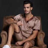 2017 autumn Men Satin Silk Pyjamas Set of T-shirt &amp; Shorts Male Sleepwear Leisure Home Clothing Plus Size